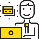 card, computer, credit, man, online, worker, yellow