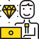 computer, diamond, man, worker, yellow