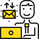 computer, email, man, worker, yellow