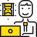 computer, man, sandglass, time, worker, yellow