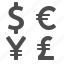 currency, dollar, euro, exchange rate, pound, yen, yuan 