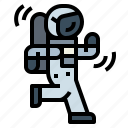 astronaut, cosmonaut, running, space, spaceman, suit