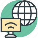 computer, globe, wifi signals, wireless internet, wireless network