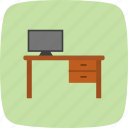 computer, desk, table