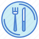 cutlery, dish, fork, knife, plate, restaurant