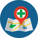 hospital, location, map, marker, navigation, pin, pointer