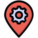 gear, location, pin, pointer, seo, setting