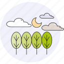 clouds, moon, spring, trees, forecast, season, summer