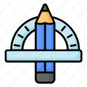 stationery, pencil, protractor, scale, geometry, tools, engineering