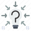 bulb, idea, question, solution, suggestion