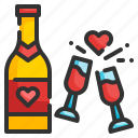 champagne, vine, glass, bottle, cheers, valentines, heart