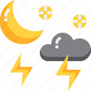 climate, crescent, forecast, moon, night, thunder, weather