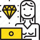 computer, diamond, woman, worker, yellow