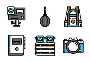 Photographer and designer gadget filled outline