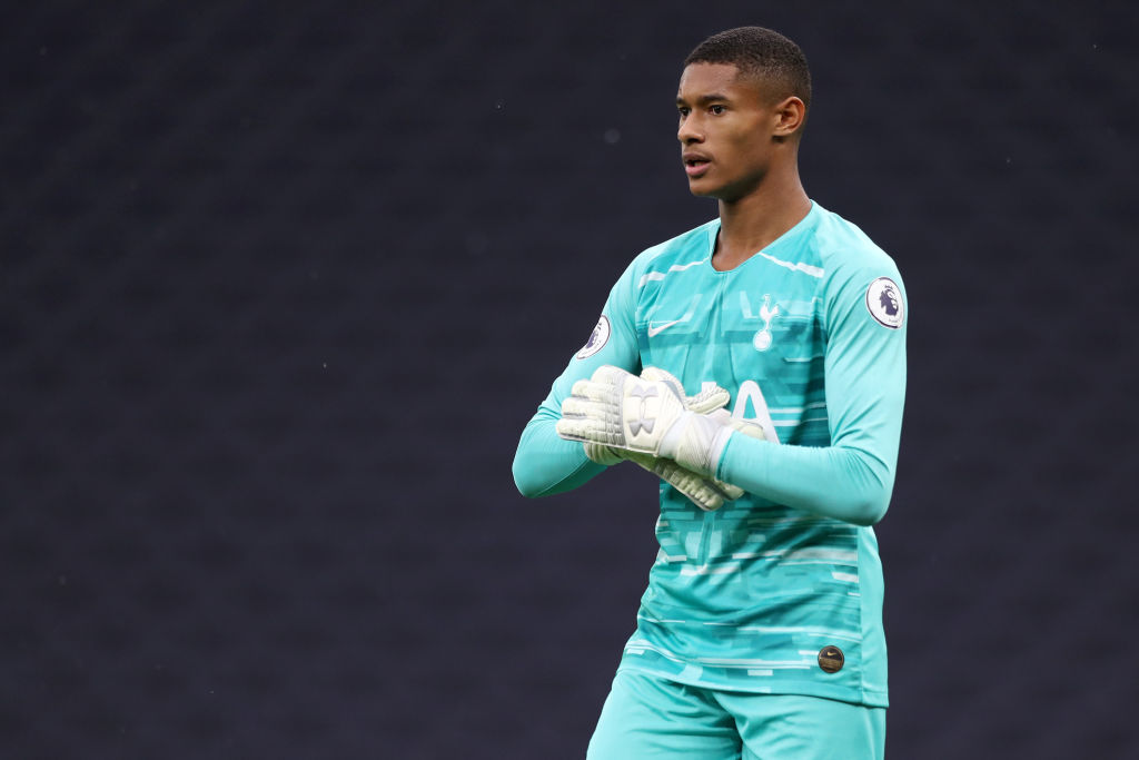 Brandon Austin of Tottenham Hotspur looks on during the Premier League 2 match between Tottenham and Manchester City at Tottenham Hotspur Stadium o...