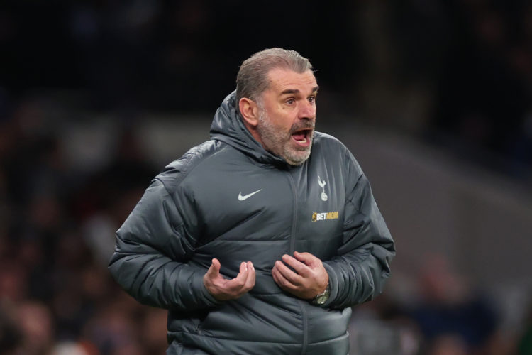 Ange Postecoglou, Manager of Tottenham Hotspur, reacts during the Premier League match between Tottenham Hotspur FC and Liverpool FC at Tottenham H...