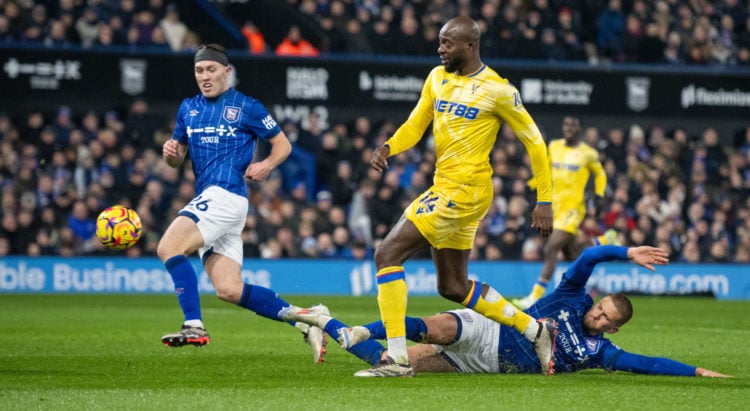 Jean-Philippe Mateta of Crystal Palace scores a goal during the Premier League match between Ipswich Town FC and Crystal Palace FC at Portman Road ...