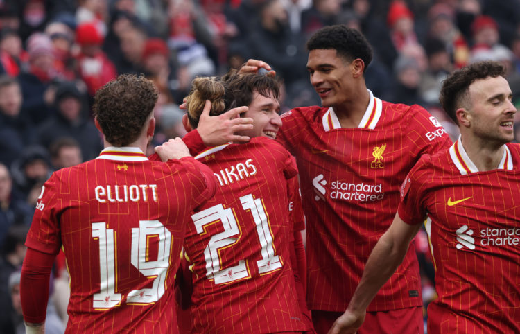 (THE SUN OUT, THE SUN ON SUNDAY OUT) Federico Chiesa of Liverpool celebrates scoring his team's fourth goal during the Emirates FA Cup Third Round ...