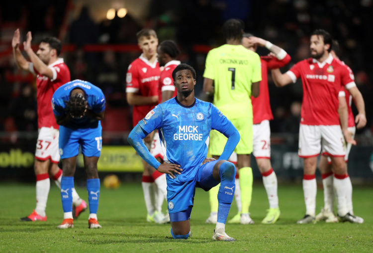 Emmanuel Fernandez of Peterborough United looks dejected after the Sky Bet League One match between Wrexham AFC and Peterborough United FC at the S...