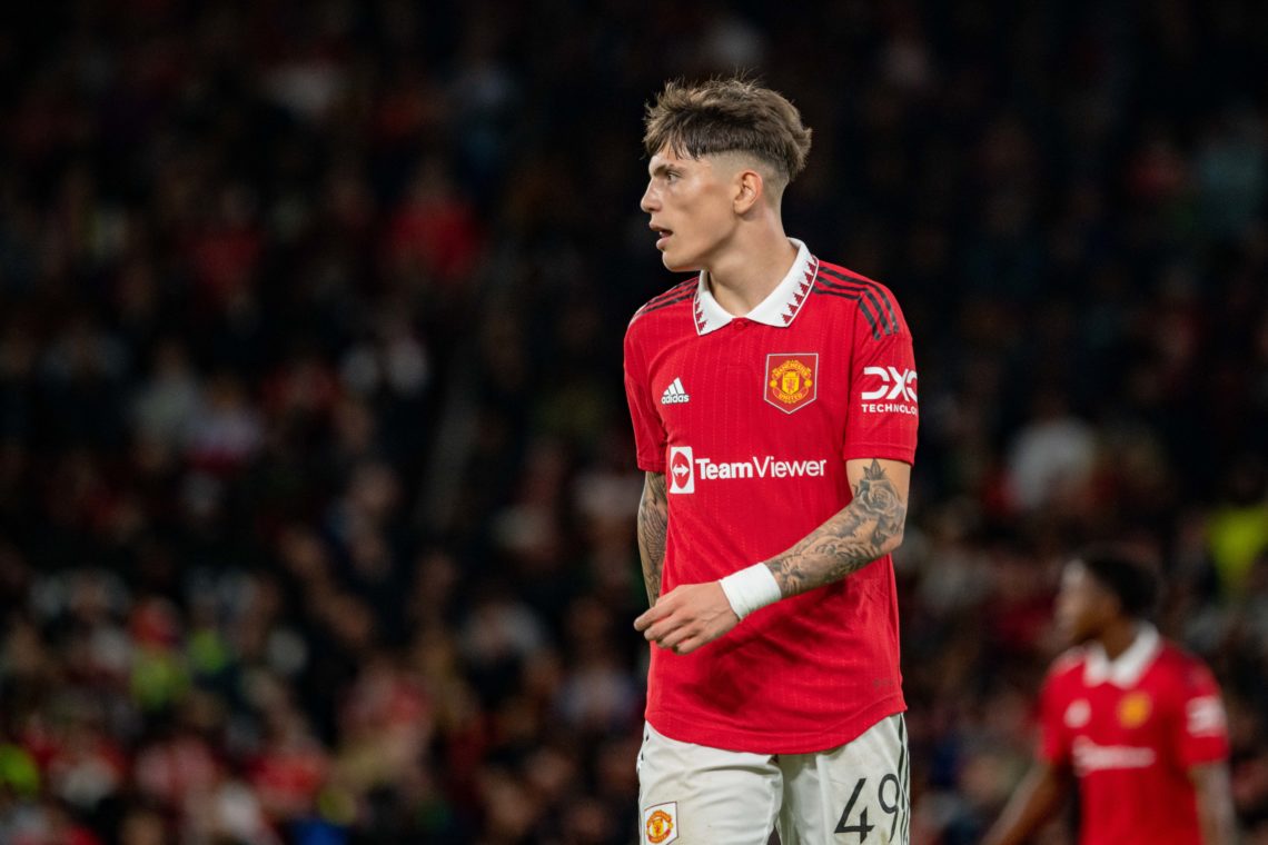 Alejandro Garnacho of Manchester United  in action during the UEFA Europa League group E match between Manchester United and Sheriff Tiraspol at Ol...