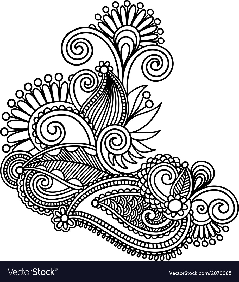 Original hand draw line art ornate flower design Vector Image