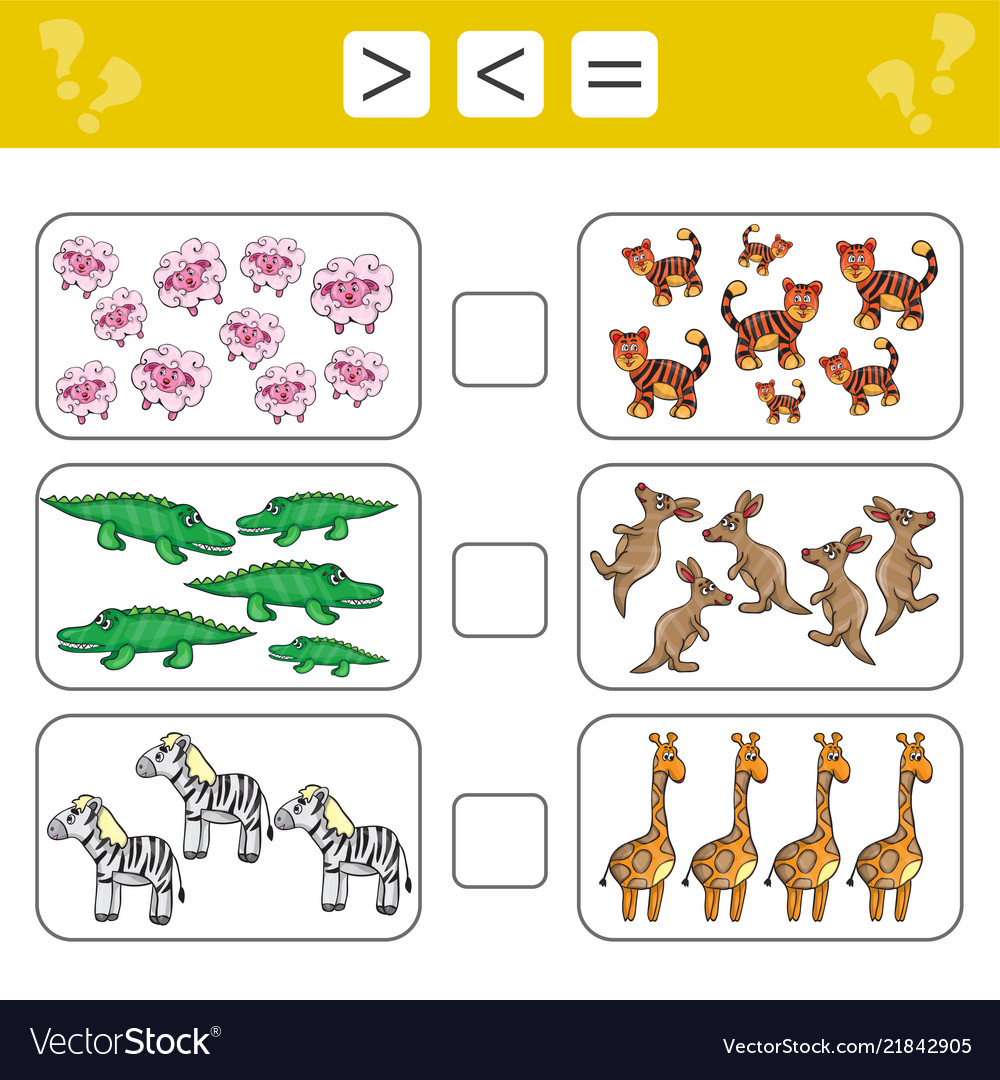 Learning mathematics numbers - choose more less Vector Image