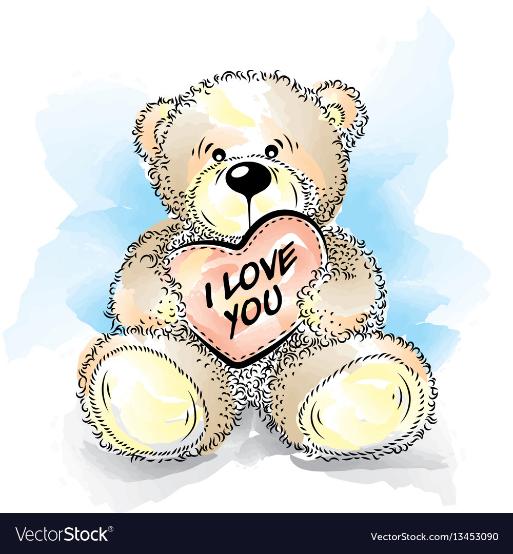 Drawing teddy bear with heart Royalty Free Vector Image