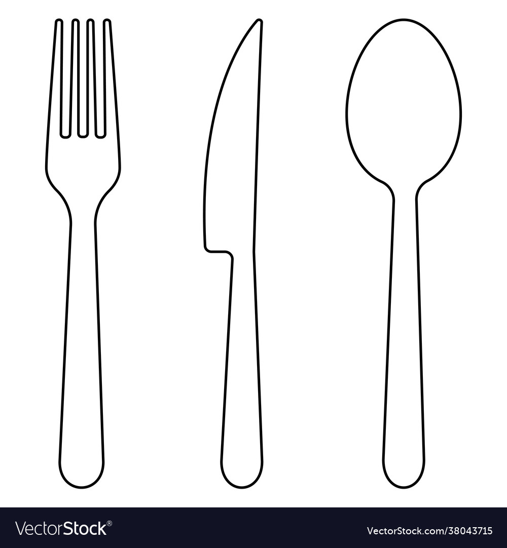 Fork spoon and knife outline Royalty Free Vector Image