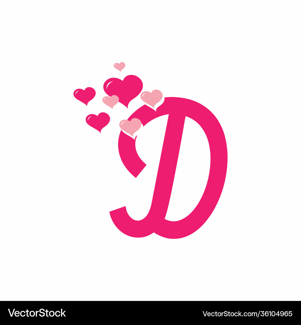 Pink d initial letter with love sign valentine Vector Image