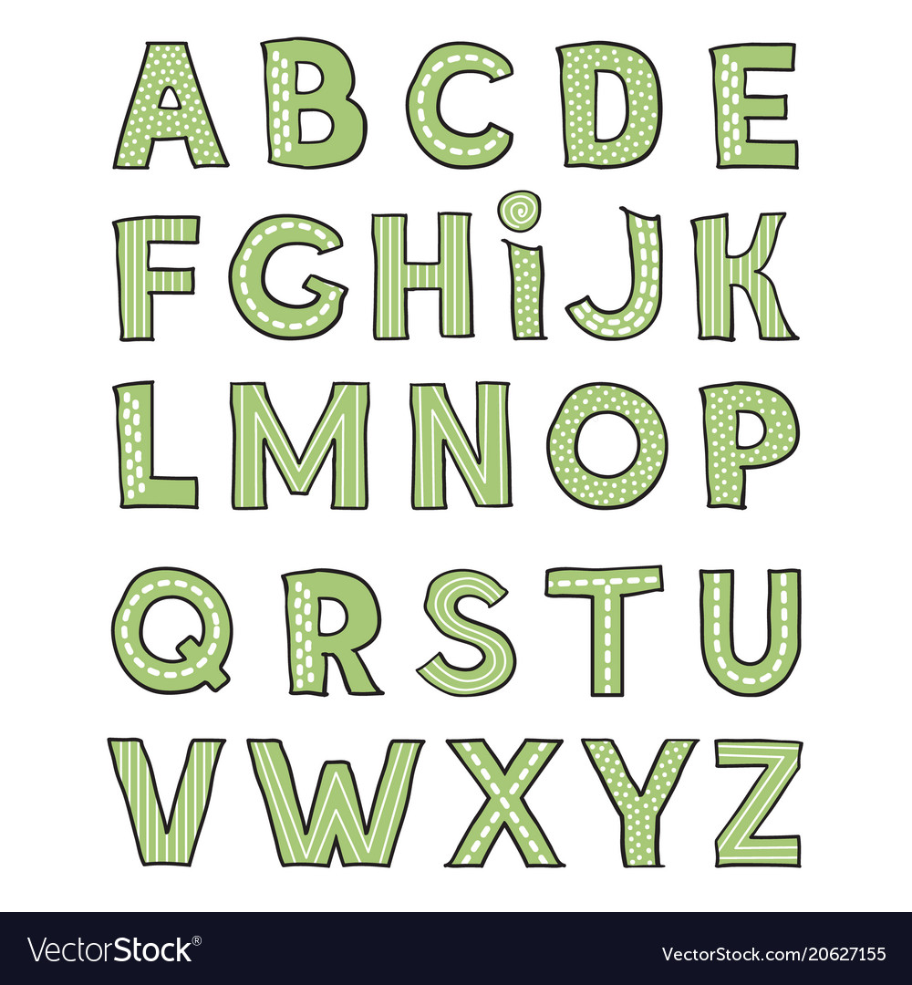 Hand drawm cute green alphabet childish playful Vector Image