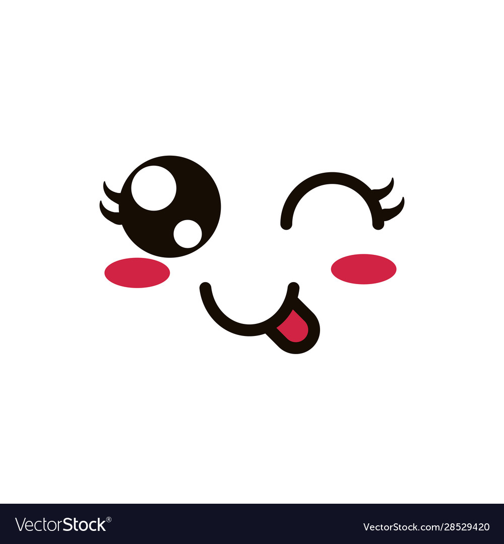 Kawaii cute face expression eyes and mouth wink Vector Image