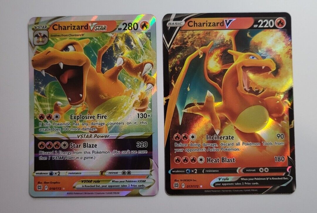 Pokemon Charizard VSTAR 018/172 & V 017/172 Brilliant Stars Ultra Rare ...