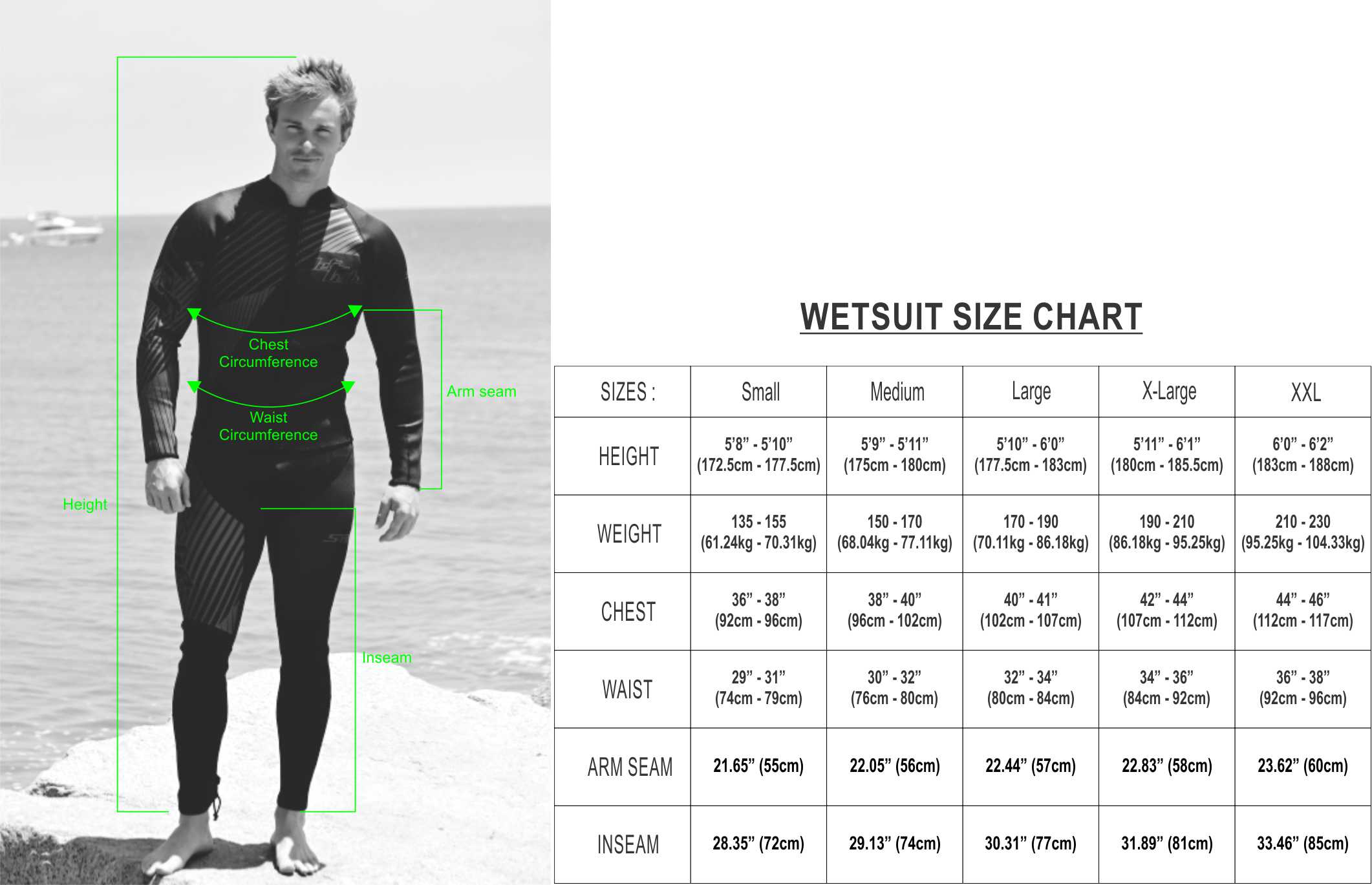 Wetsuit Size Chart Mens