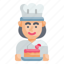 baker, woman, chef, cake, professions