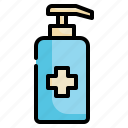 pump, clean, gel, alcohol, bottle icon