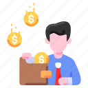 bukeicon, character, coin, dollar, finance, income, wallet