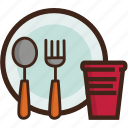 adventure, camping, cup, fork, plate, spoon, utensils