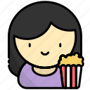 moviegoer, female moviegoer, popcorn-and-moviegoer, watching-movie, female, girl, film, movie