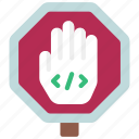 stop, code, action, programming, developer, stopped