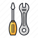 construction, equipment, screwdriver, tools, wrench