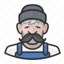 cap, man, mustache, old, overalls, sailor