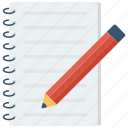 message, note, notepad, pad icon, pen, pencil