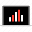 bars, data, graph, laptop, report