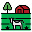 agriculture, barn, cow, farm, field