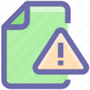 alert, document, document warning, file, format, warning