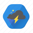 cloudy, lightning, star, night, storm, weather