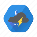 cloudy, lightning, moon, rain, forecast, night, weather