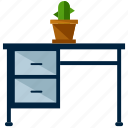 cactus, desk, furniture, office, table, work