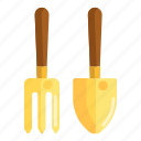 fork, gardening equipment, gardening tools, trowel