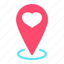 heart, location, love, map, pin, pointer, valentine